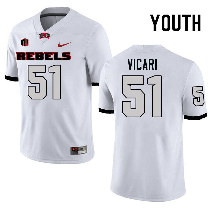 Youth #51 Mason Vicari UNLV Rebels College Football Jerseys Stitched-White